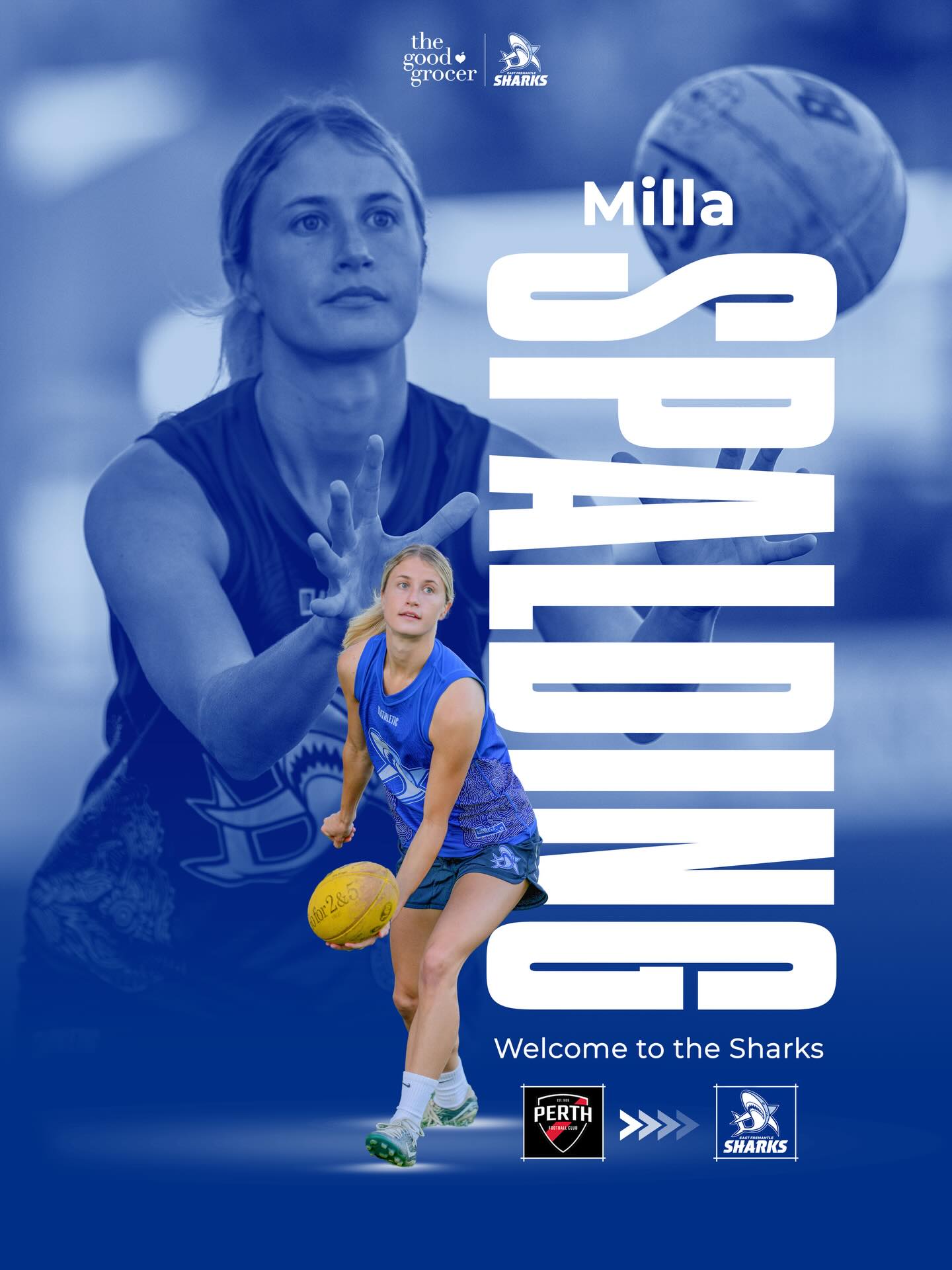 Welcome to the Sharks, Milla Spalding!The 23-year-old arrives at East Fremantle from Perth, bringing versatility and presence for the 2026 season.Milla also has strong family ties to the club, with her father playing 134 games for East Fremantle between 1996 and 2002, making this move special in more ways than one.We’re pumped to have Milla in blue and white and can’t wait to see the impact she’ll bring in 2026.