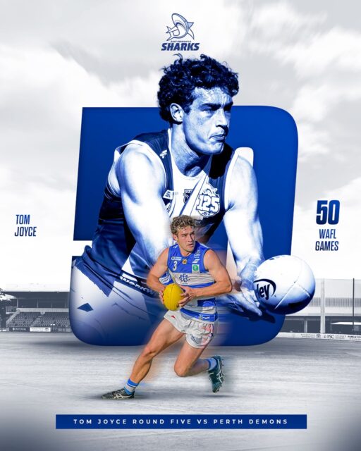 Congratulations to Tom Joyce, who plays his 50th WAFL Game tomorrow against the Perth Demons. Make sure you get down to cheer on Tom and the rest of the Sharks as we aim to get the win!