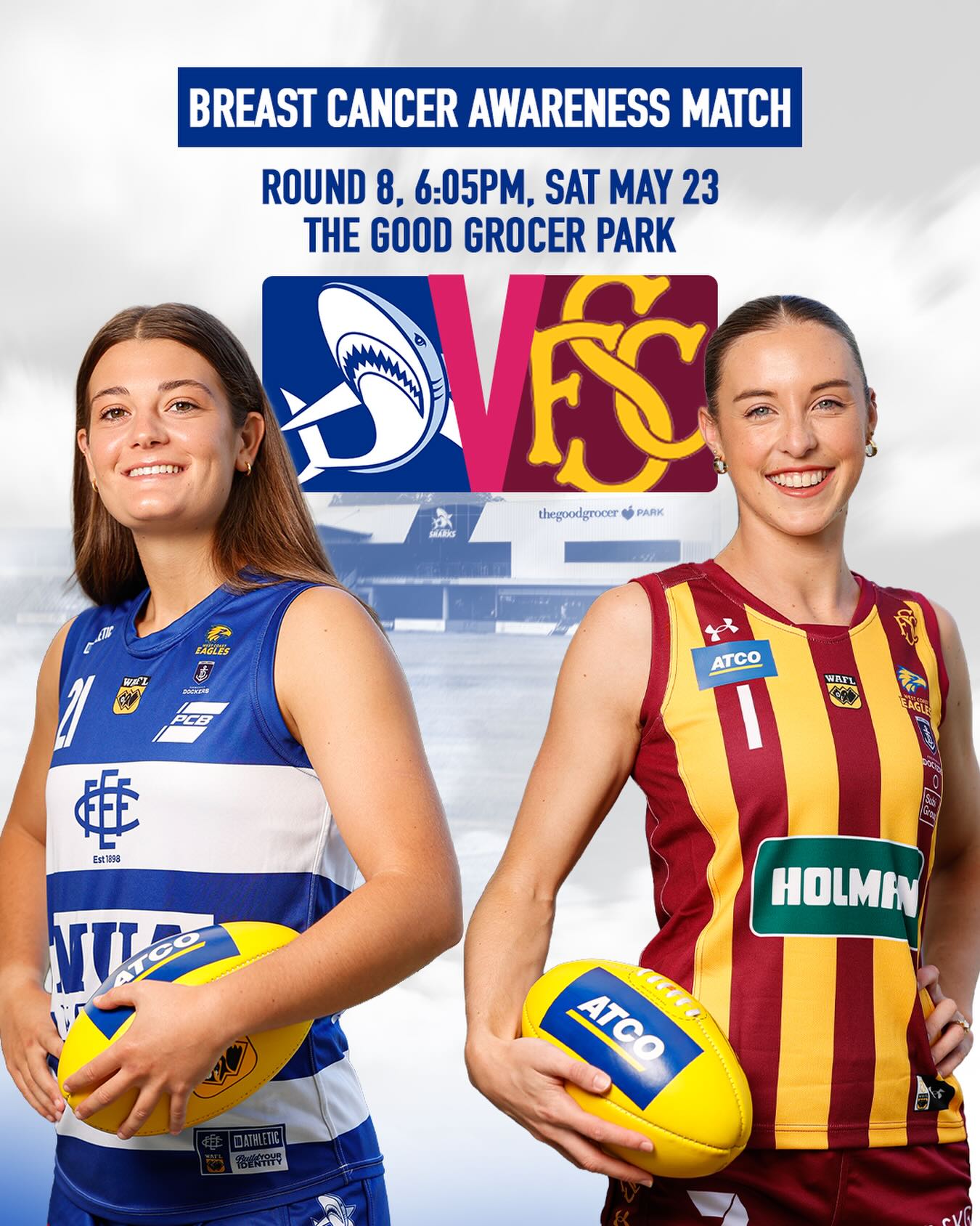 We are excited to announce that our Round 8 clash next Saturday against the Subiaco Lions will be East Fremantle’s inaugural Breast Cancer Awareness Match.As part of this fixture, our WAFLW team will wear pink guernseys to help raise awareness for Breast Cancer. We will also be running a raffle on the day, with some great prizes to be won and all proceeds will go to the National Breast Cancer Foundation.Make sure you get down next Saturday to support a great cause and cheer on our men’s and women’s programs.