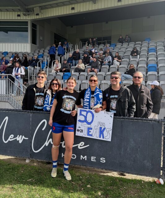 Congratulations to our WAFLW captain @tiani_teakle on reaching her 50-game milestone! A special occasion made even better with a fantastic win 👏The girls marked the occasion with some custom tees (they’ll be making another appearance when Jae is back from injury and runs out for her own 50th!!). Here’s to many more milestones in the Blue & White 🤍🦈💙