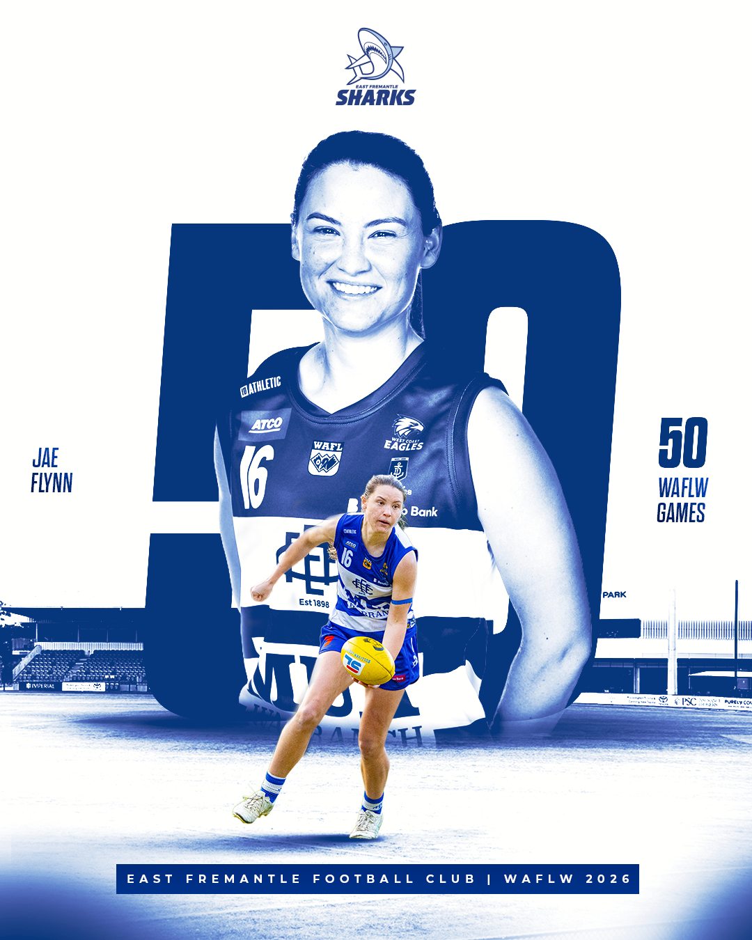 Take 2! After an unfortunate late out two weeks ago against East Perth we can now congratulate Jae Flynn who will play her 50th WAFLW game tomorrow against Perth Demons. Make sure to get down to Mineral Resources Park to cheer on Jae as she celebrates this amazing milestone!