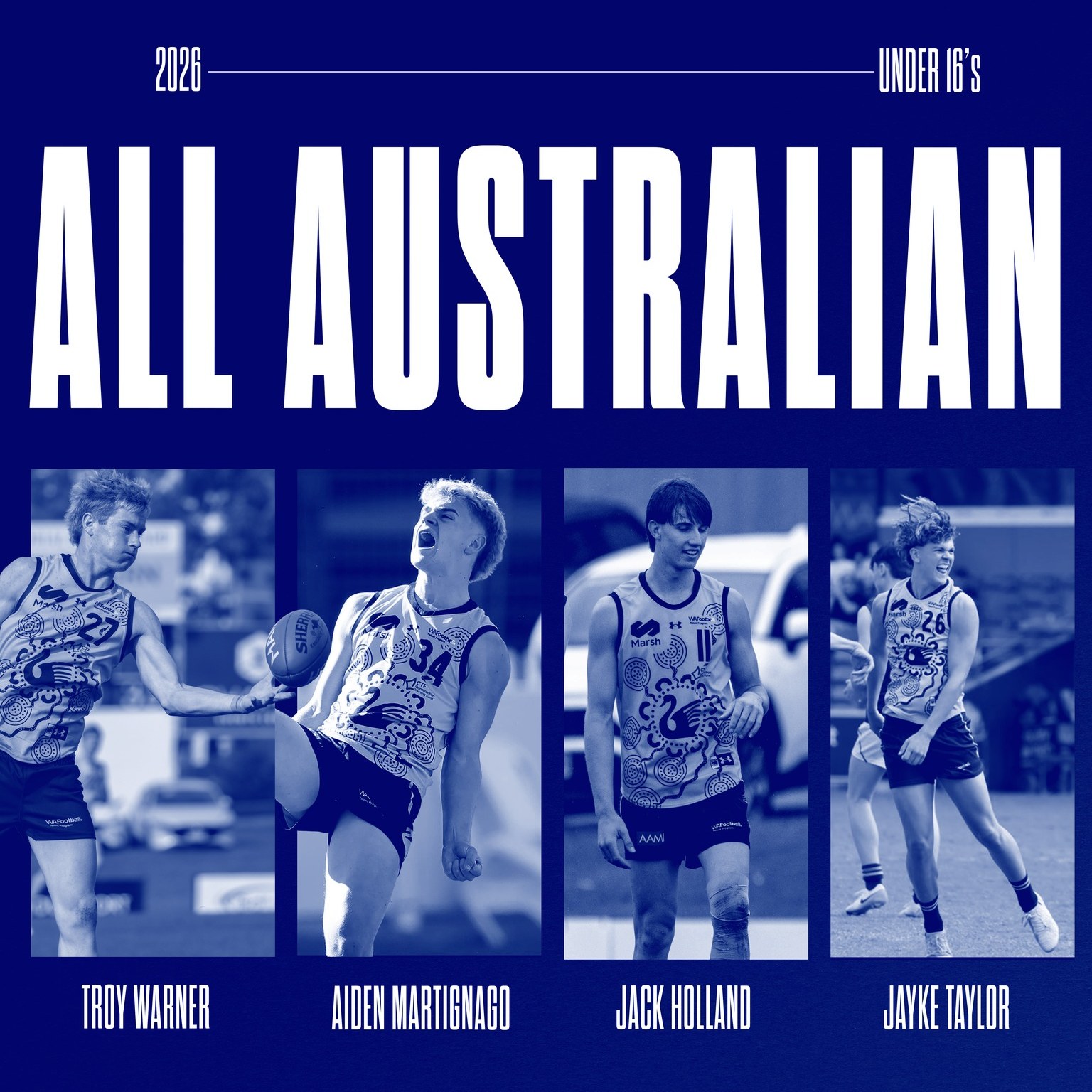 Amazing to see 4 East Freo boys make the Under 16's National Champions All Australian squad. Troy Warner, Aiden Martignago, Jack Holland and Jayke Taylor were all named in the side with Troy Warner named as captain of the team!