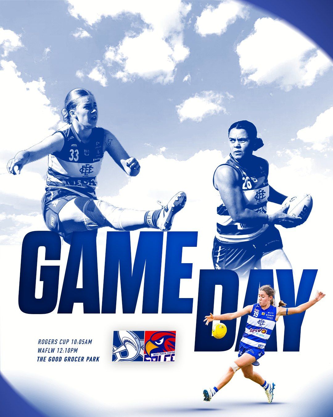 It's Game day! Get down to The Good Grocer Park for our WAFLW and Rogers Cup final match of the home and away season!
