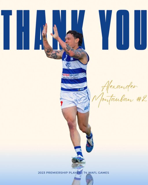Thank you, Alexander 💙🤍💙After a 14-year journey with the Sharks, Alexander Montauban will play his final WAFL match tomorrow against Swan Districts. A proud member of our drought-breaking 2023 premiership team, Monty’s contribution to East Fremantle will forever be part of our history. From the hard work on the field to the moments shared with teammates, he played a special role in bringing premiership glory back to the club.The club is forever grateful for Monty’s contributions both on and off the field and wish him all the best for the future.